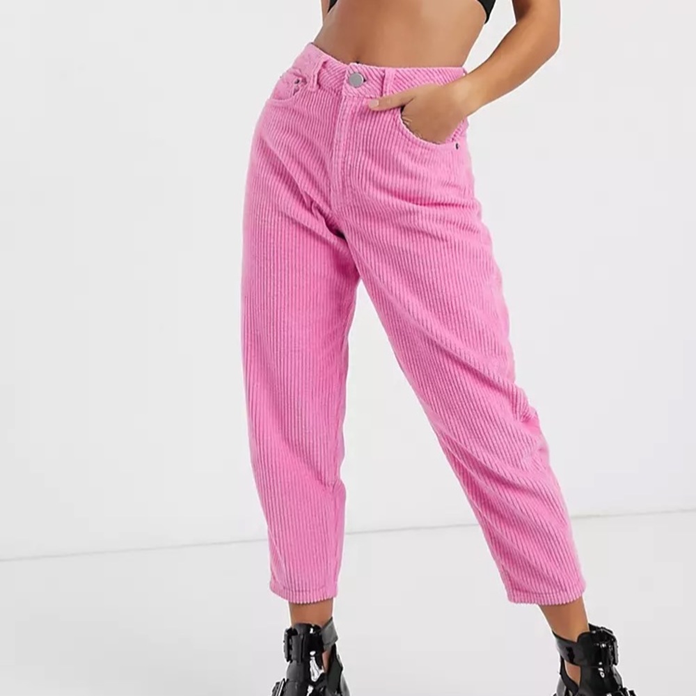 ASOS DESIGN Petite balloon leg boyfriend jean in pink jumbo cord 26w 28l